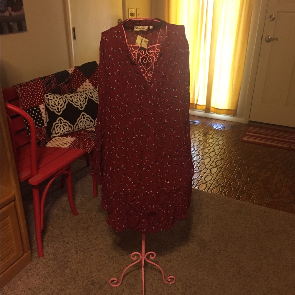 Burgundy dress with flowers